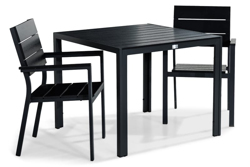 Tunis Spisebordssæt 90x90 + 2 Stabelstole - Sort - Havesæt