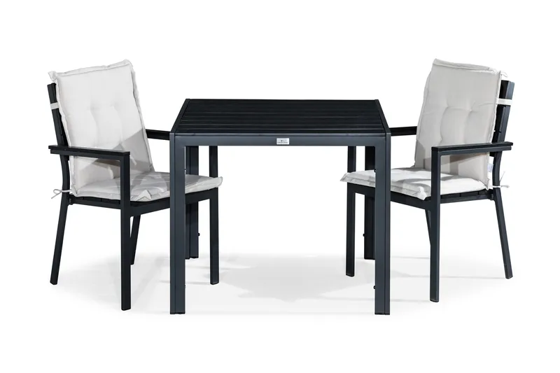 Tunis Spisebordssæt 90x90 + 2 Tunis Stabelstol m. Hynde - Sort/Offwhite - Havemøbler - Udendørsgruppe - Havesæt
