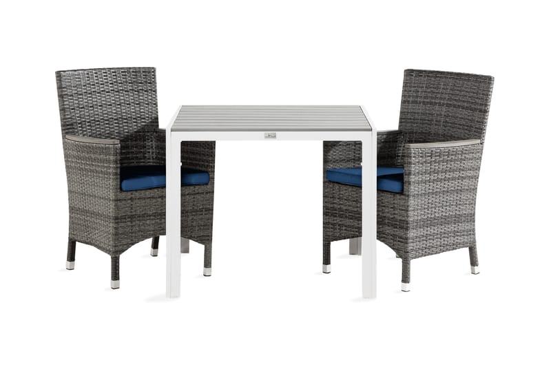 Tunis Spisebordssæt 90x90+2 Thor Luxury Lænestol m Armlæn+Hy - Hvid / grå / Nonwood / blå - Havesæt