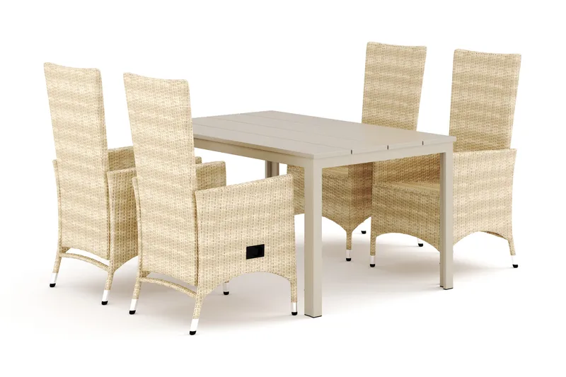 Tunis udendørs spisegruppe 140x90 cm med 4 Jenny spisestole, Beige/Beige