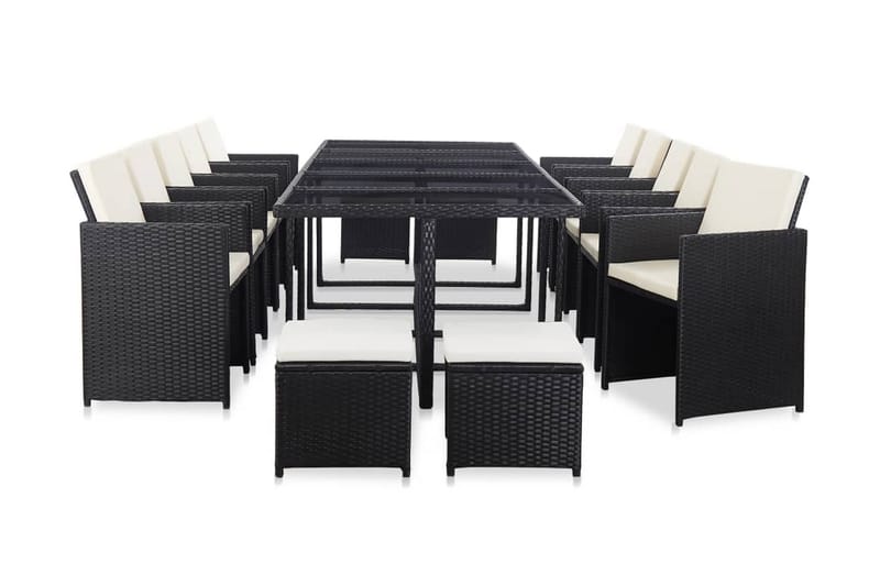 udendørs spisebordssæt 15 dele med hynder polyrattan sort - Sort - Havesæt