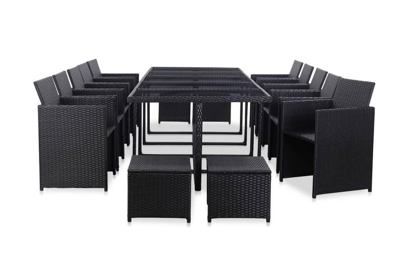 udendørs spisebordssæt 15 dele med hynder polyrattan sort - Sort - Havesæt