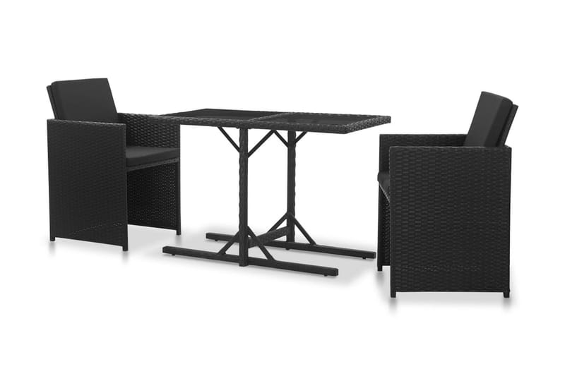 udendørs spisebordssæt 3 dele med hynder polyrattan sort - Sort - Havesæt