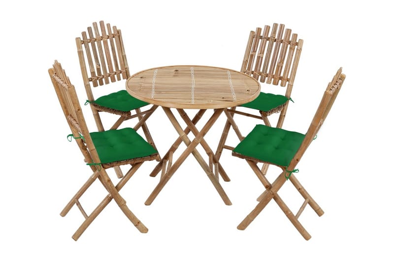 Udendørs Spisebordssæt 5 Dele Med Hynder Foldbart Bambus - Brun - Havesæt
