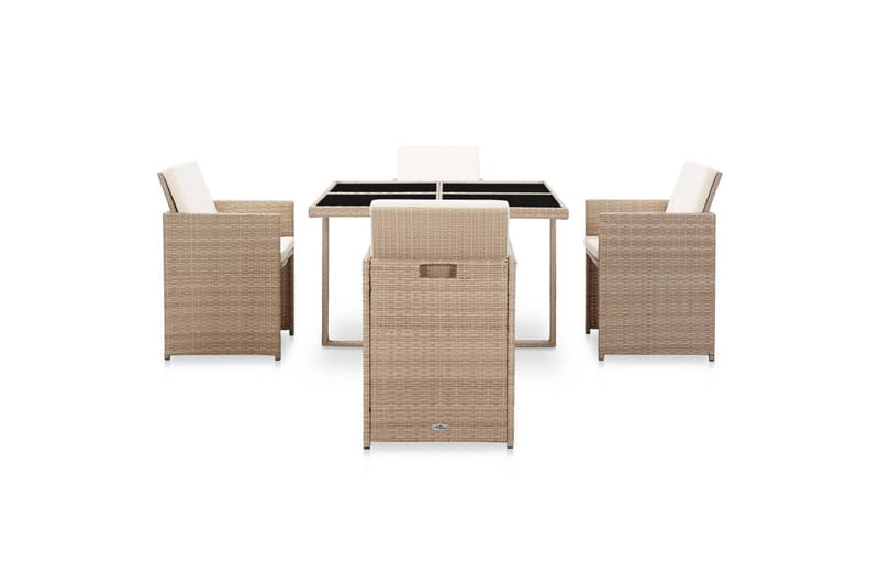 Udendørs Spisebordssæt 5 Dele med Hynder Polyrattan Beige - Beige - Havemøbler - Udendørsgruppe - Havesæt