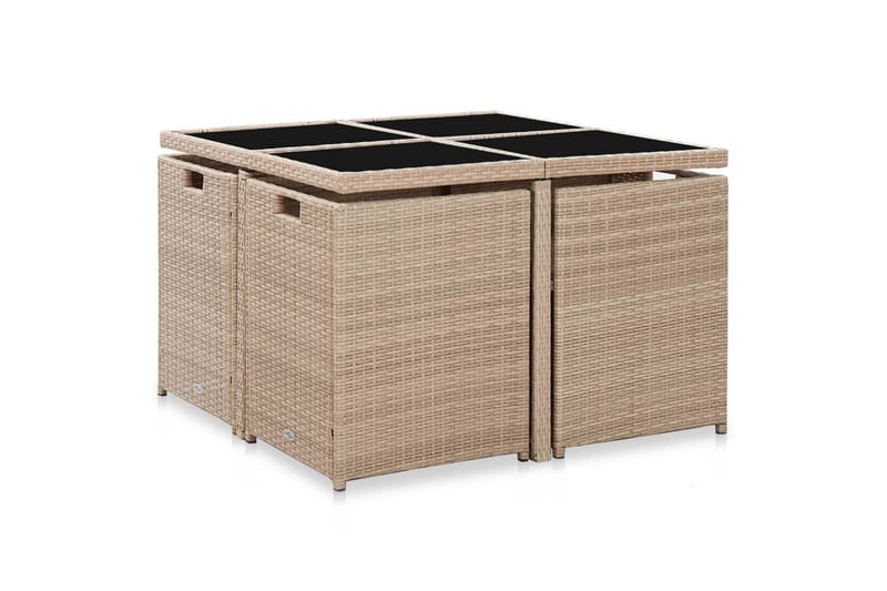 Udendørs Spisebordssæt 5 Dele med Hynder Polyrattan Beige - Beige - Havemøbler - Udendørsgruppe - Havesæt