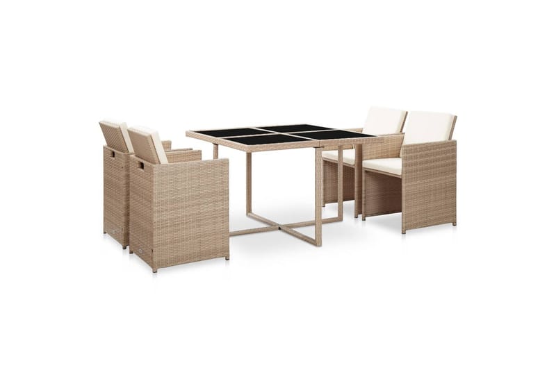Udendørs Spisebordssæt 5 Dele med Hynder Polyrattan Beige - Beige - Havemøbler - Udendørsgruppe - Havesæt