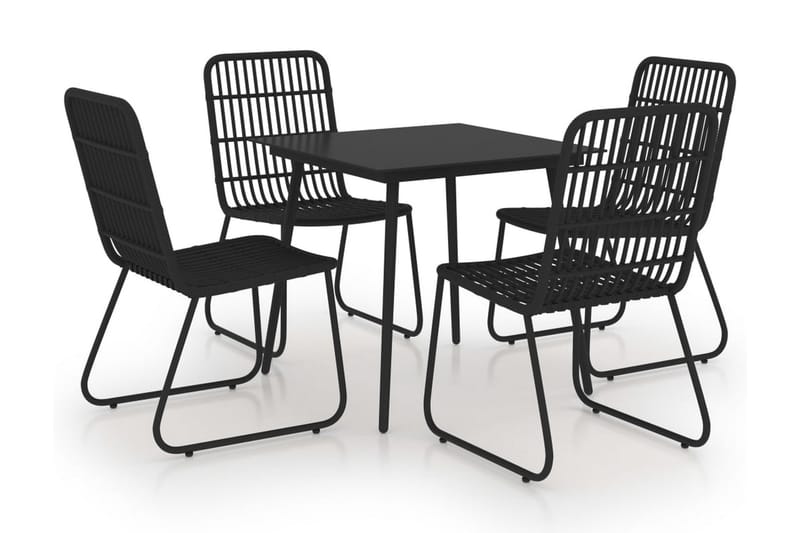 Udendørs Spisebordssæt 5 Dele Polyrattan og Glas - Sort - Havemøbler - Udendørsgruppe - Havesæt