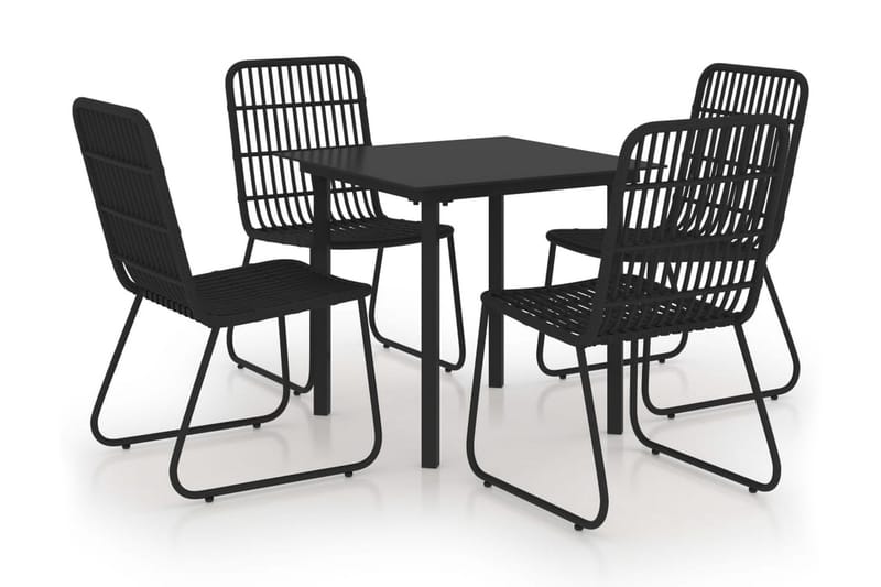 Udendørs Spisebordssæt 5 Dele Polyrattan og Glas - Sort - Havemøbler - Udendørsgruppe - Havesæt