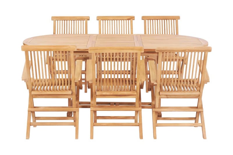 Udendørs Spisebordssæt 7 Dele 150-200X100X75 Cm Teak - Brun - Havemøbler - Udendørsgruppe - Havesæt