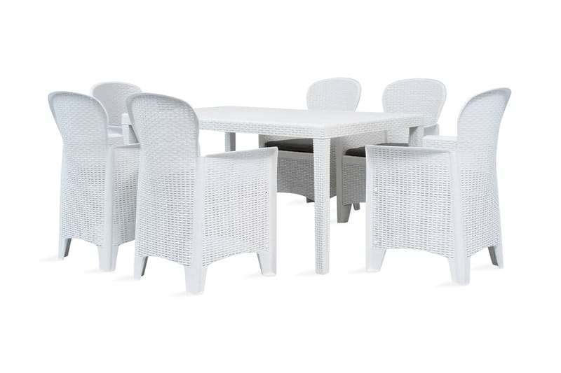 Udendørs Spisebordssæt 7 Dele Hvid Rattanlook Plastik - Hvid - Havesæt