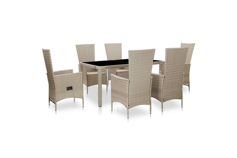 Udendørs Spisebordssæt 7 Dele Med Hynder Polyrattan Beige - Beige - Havemøbler - Udendørsgruppe - Havesæt