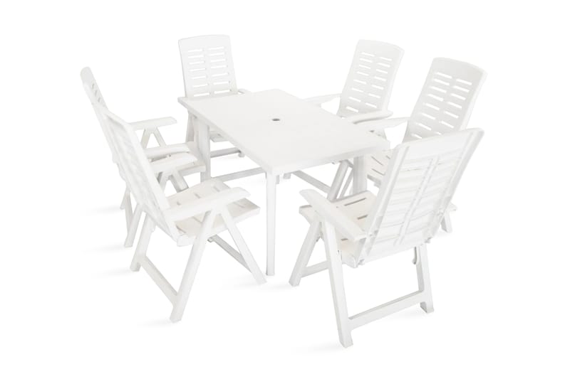 Udendørs Spisebordssæt 7 Dele Plastik Hvid - Hvid - Havesæt