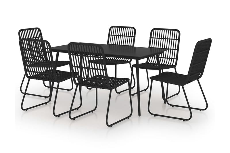 Udendørs Spisebordssæt 7 Dele Polyrattan og Glas - Sort - Havemøbler - Udendørsgruppe - Havesæt