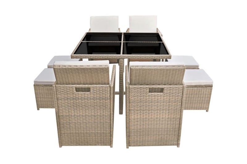 Udendørs Spisebordssæt 9 Dele Med Hynder Polyrattan Beige - Beige - Havemøbler - Udendørsgruppe - Havesæt