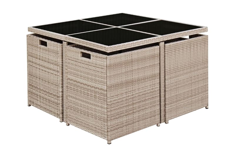 Udendørs Spisebordssæt 9 Dele Med Hynder Polyrattan Beige - Beige - Havemøbler - Udendørsgruppe - Havesæt