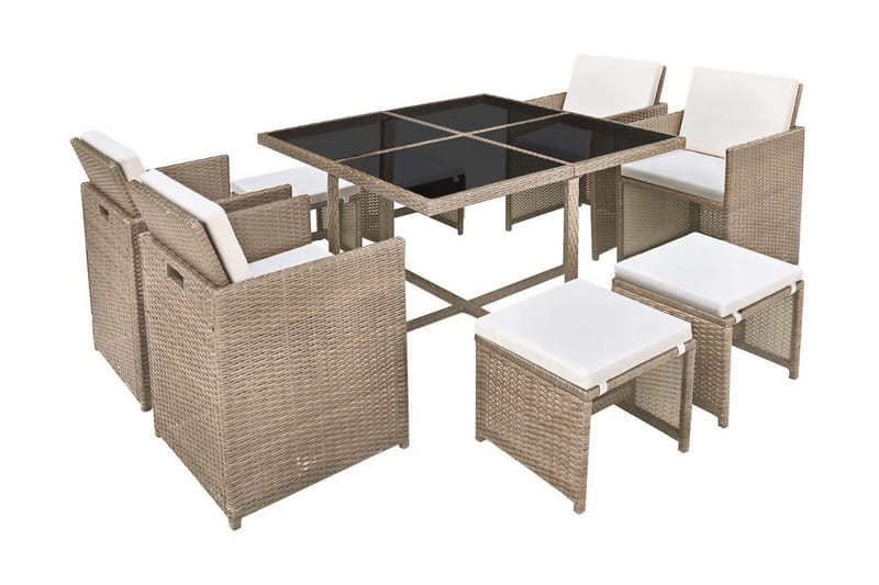 Udendørs Spisebordssæt 9 Dele Med Hynder Polyrattan Beige - Beige - Havemøbler - Udendørsgruppe - Havesæt