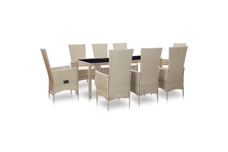 Udendørs Spisebordssæt 9 Dele Med Hynder Polyrattan Beige - Beige - Havemøbler - Udendørsgruppe - Havesæt