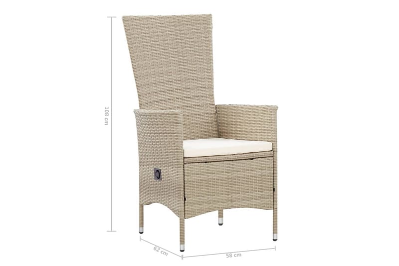 Udendørs Spisebordssæt 9 Dele Med Hynder Polyrattan Beige - Beige - Havemøbler - Udendørsgruppe - Havesæt