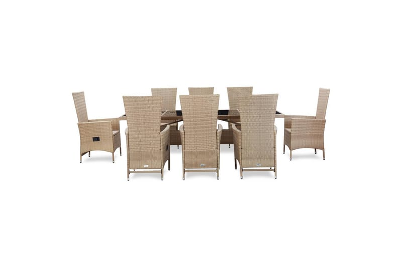 Udendørs Spisebordssæt 9 Dele med Hynder Polyrattan Beige - Beige - Havemøbler - Udendørsgruppe - Havesæt