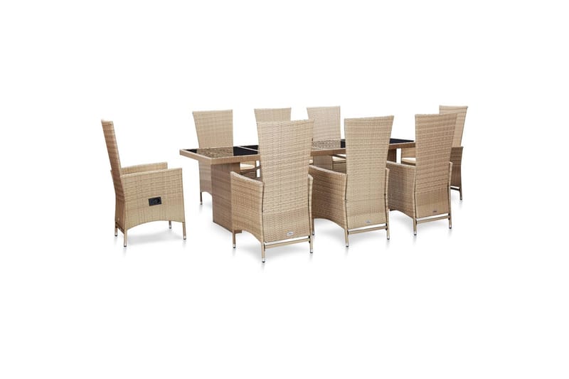 Udendørs Spisebordssæt 9 Dele med Hynder Polyrattan Beige - Beige - Havemøbler - Udendørsgruppe - Havesæt