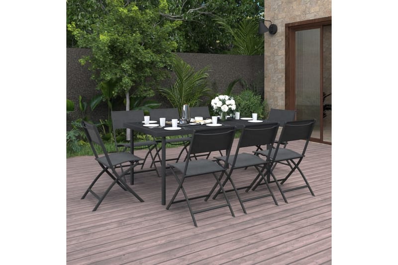 udendørs spisebordssæt 9 dele stål - Sort - Havesæt