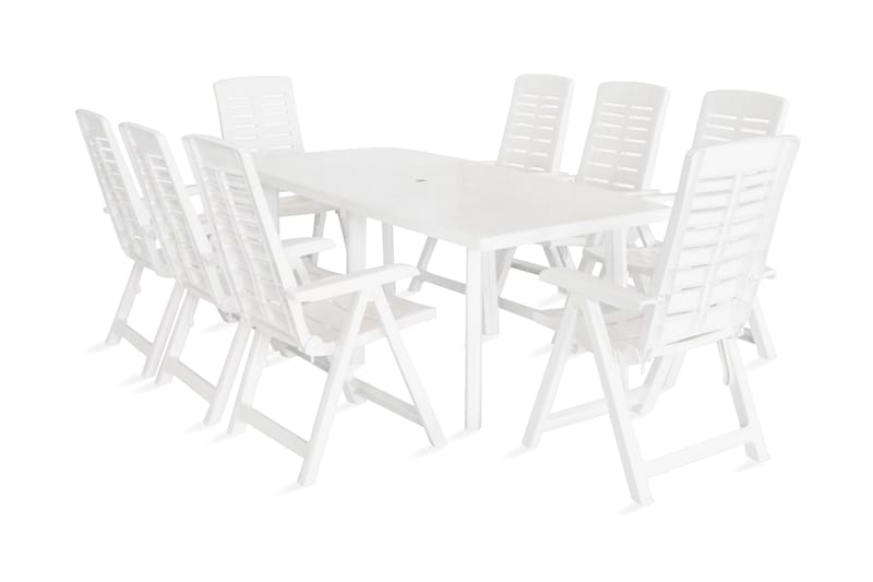 Udendørs Spisebordssæt 9 Dele Plastik Hvid - Hvid - Havesæt