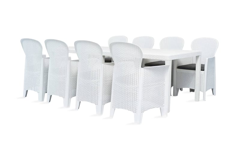 Udendørs Spisebordssæt 9 Dele Plastik Hvid Rattanlook - Hvid - Havesæt