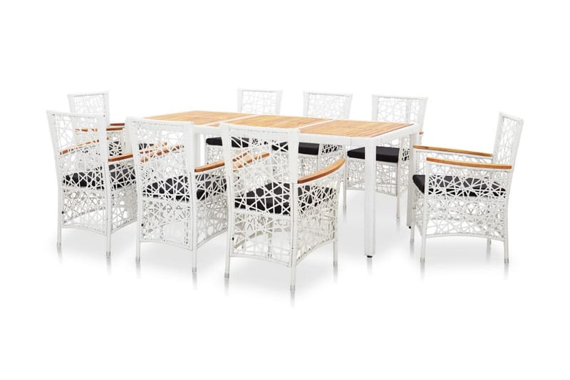 udendørs spisebordssæt 9 dele polyrattan hvid - Hvid - Havesæt
