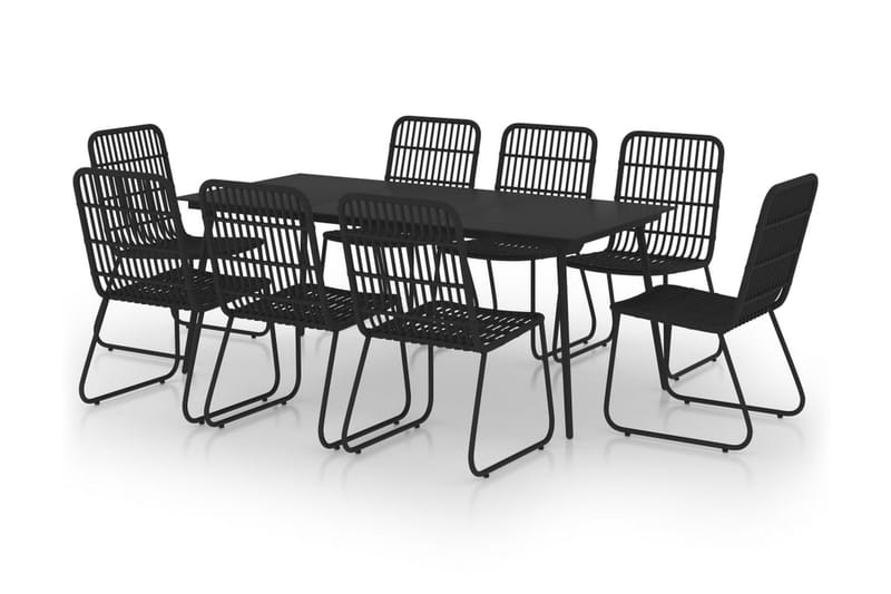Udendørs Spisebordssæt 9 Dele Polyrattan og Glas - Sort - Havemøbler - Udendørsgruppe - Havesæt