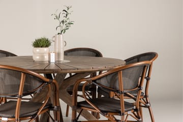 Udendørs spisegruppe Rosario spisebord - teak Ø140 +Vila Real caféstol 2-pak - brun/sort _6 Brun - Havemøbler - Udendørsgruppe - Havesæt