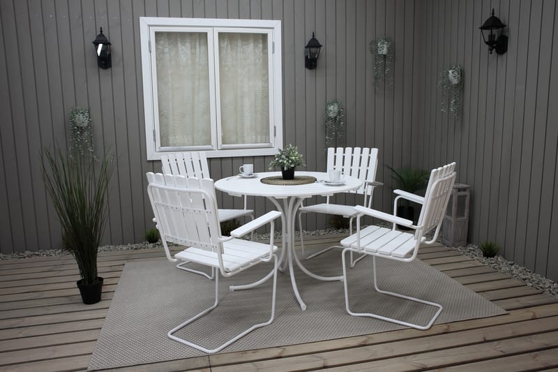 Vaxholm Spisebordssæt Rund 100 cm + 4 Stole Hvid - Havesæt
