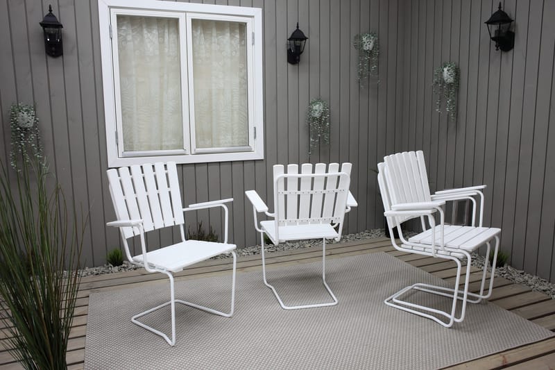 Vaxholm Spisebordssæt Rund 100 cm + 4 Stole Hvid - Havemøbler - Udendørsgruppe - Havesæt