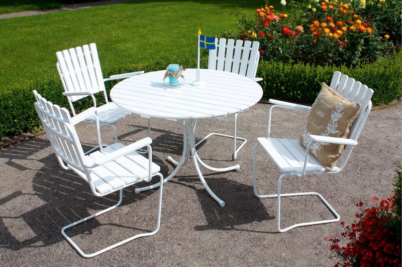 Vaxholm Spisebordssæt Rund 100 cm + 4 Stole Hvid - Havemøbler - Udendørsgruppe - Havesæt
