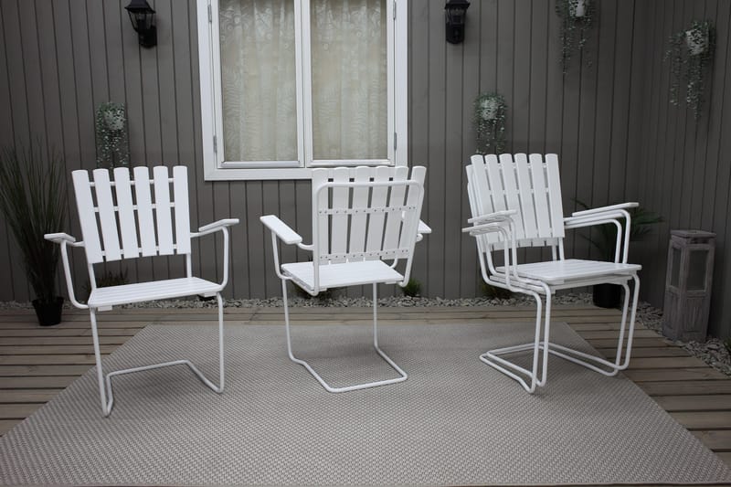 Vaxholm Spisebordssæt Rund 100 cm + 4 Stole Hvid - Havemøbler - Udendørsgruppe - Havesæt