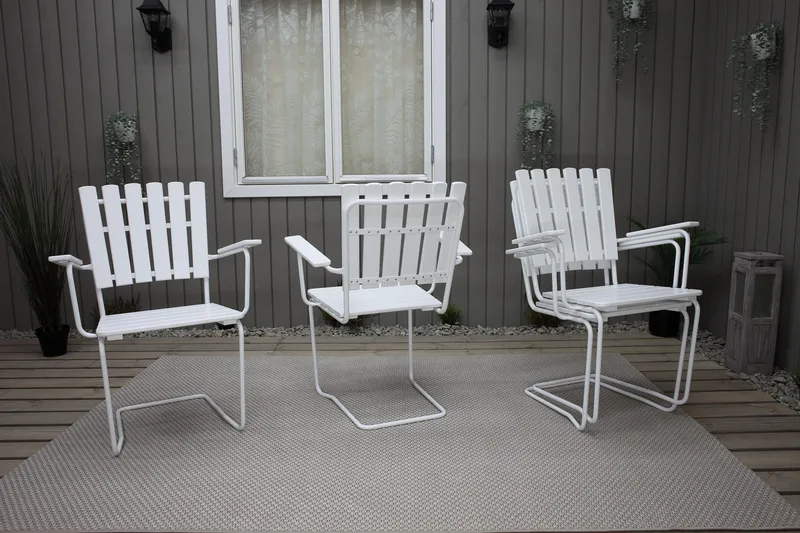 Vaxholm Spisebordssæt Rund 100 cm + 4 Stole Hvid - Havemøbler - Udendørsgruppe - Havesæt