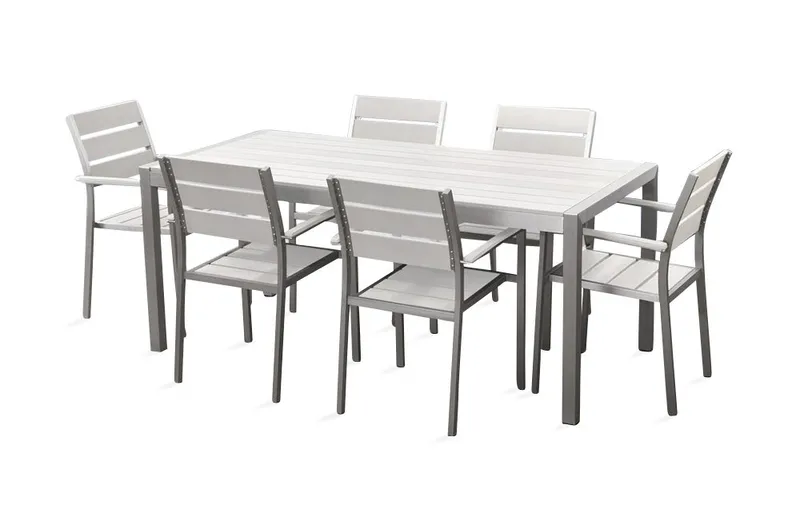 Vernio havemøbler med bord + 6 stole, Hvid