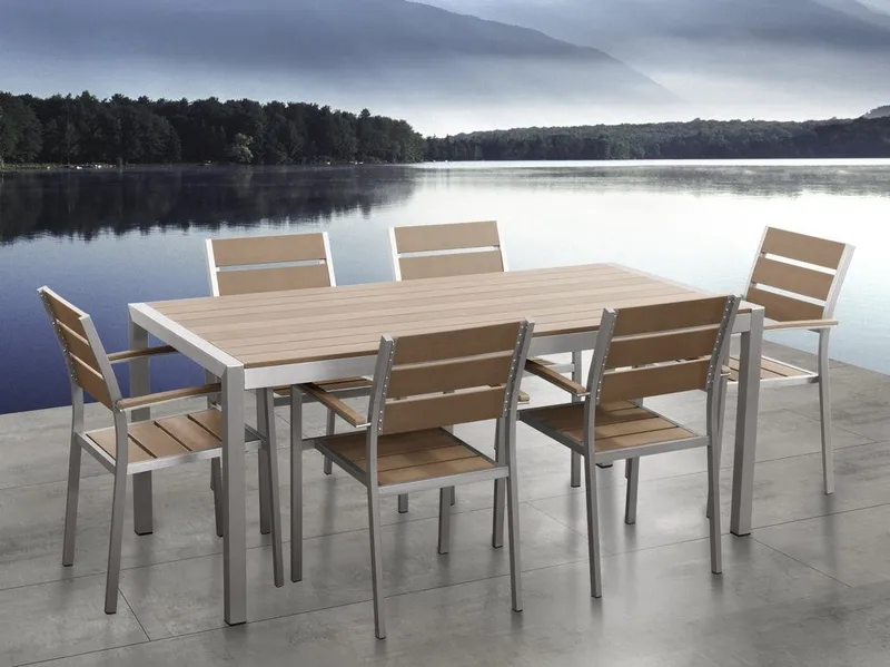 Vernio havemøbler med bord + 6 stole, Træ / natur