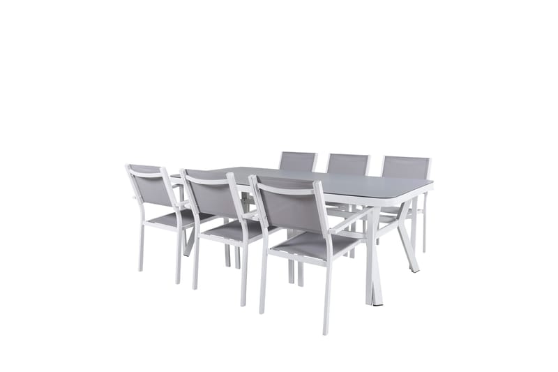 Virya Spisebordssæt + Copacabana Stabelstole Hvid/Grå - Venture Home - Havemøbler - Udendørsgruppe - Havesæt