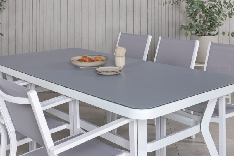 Virya Spisebordssæt + Copacabana Stabelstole Hvid/Grå - Venture Home - Havemøbler - Udendørsgruppe - Havesæt