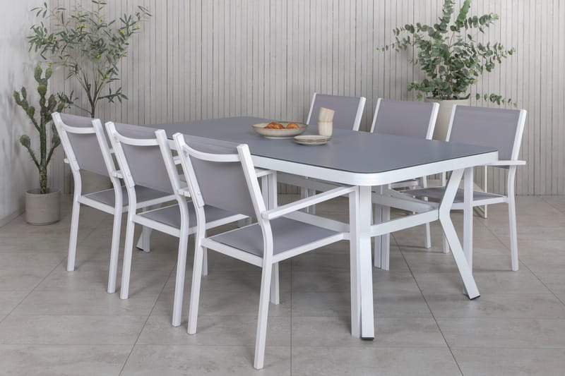 Virya Spisebordssæt + Copacabana Stabelstole Hvid/Grå - Venture Home - Havemøbler - Udendørsgruppe - Havesæt