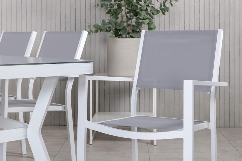 Virya Spisebordssæt + Copacabana Stabelstole Hvid/Grå - Venture Home - Havemøbler - Udendørsgruppe - Havesæt