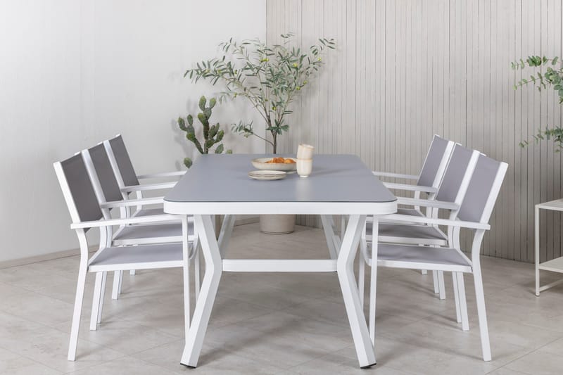 Virya Spisebordssæt + Copacabana Stabelstole Hvid/Grå - Venture Home - Havemøbler - Udendørsgruppe - Havesæt