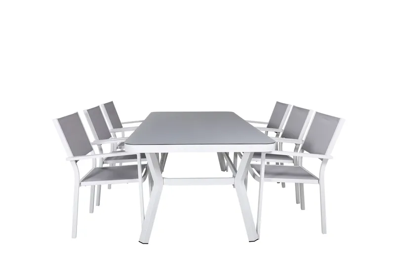 Virya Spisebordssæt + Copacabana Stabelstole Hvid/Grå, Venture Home