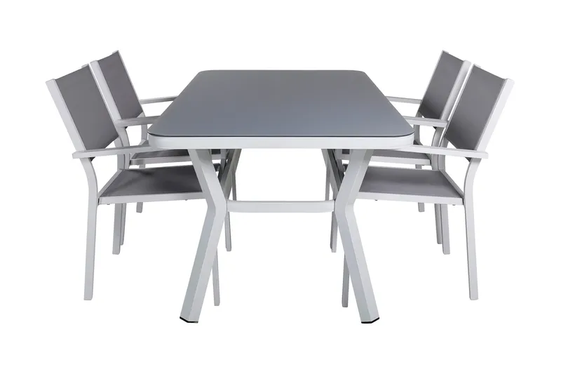 Virya Spisebordssæt + Copacabana Stabelstole, Hvid/Grå