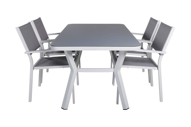 Virya Spisebordssæt + Copacabana Stabelstole, Hvid/Grå