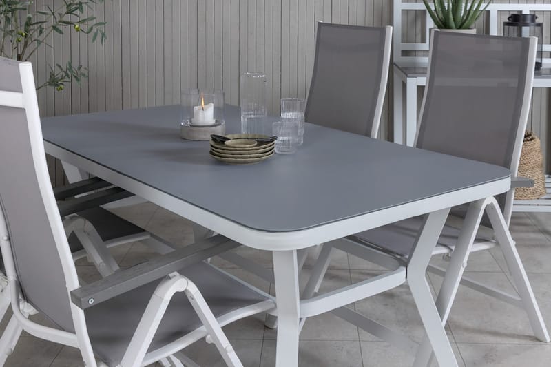 Virya Spisebordssæt 160cm + 4 Albany Positionsstolee - Hvid - Havemøbler - Udendørsgruppe - Havesæt