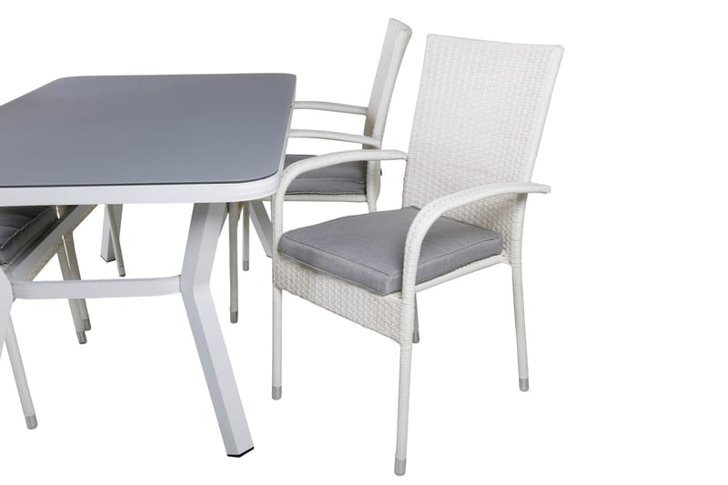 Virya Spisebordssæt 160cm + 4 Anna Stole - Hvid/Grå - Havemøbler - Udendørsgruppe - Havesæt