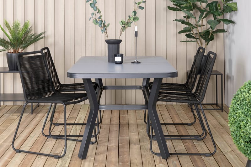Virya Spisebordssæt 160cm + 4 Lindos Stabelbare stole Hvid - Venture Home - Havesæt