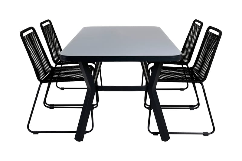 Virya Spisebordssæt 160cm + 4 Lindos Stabelbare stole - Hvid - Havemøbler - Udendørsgruppe - Havesæt